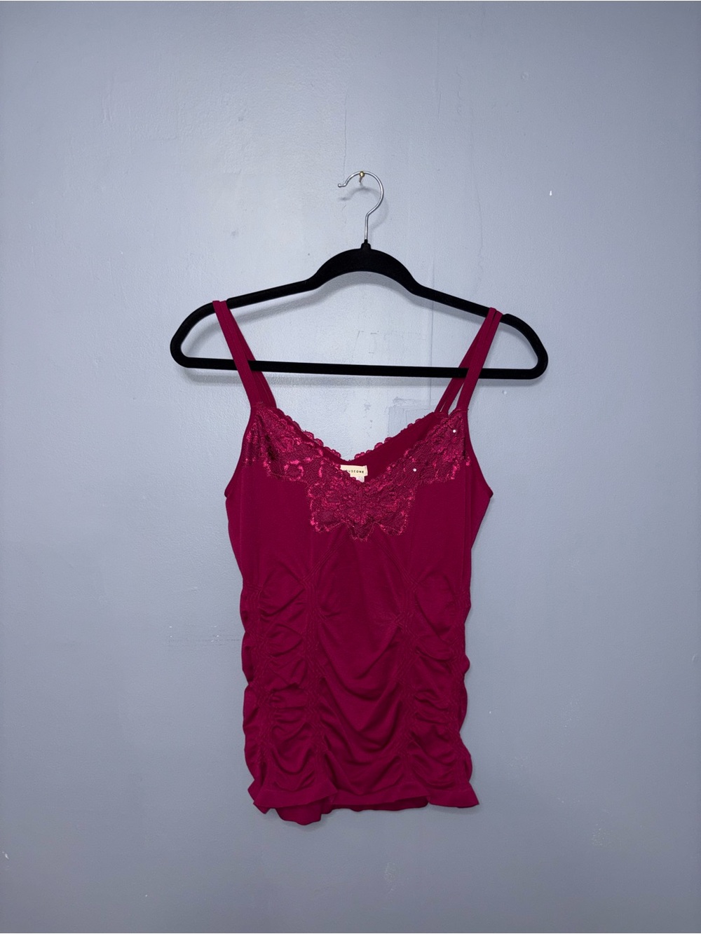 Warehouse One | Pink Lace Trim Rouched TankTop